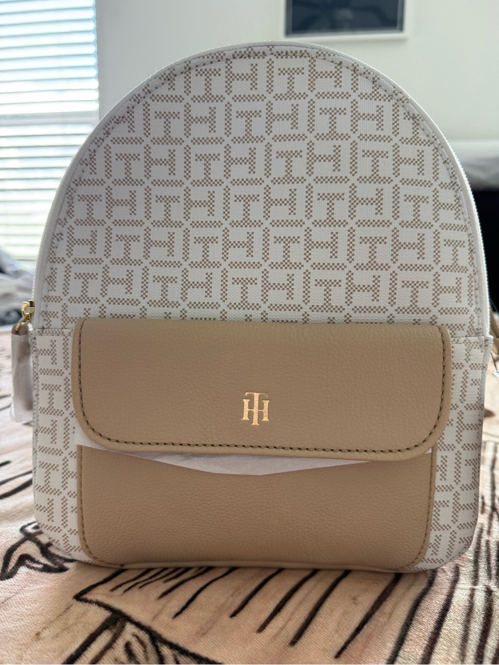 Tommy Hilfiger Cream and Beige Monogram Mini Backpack